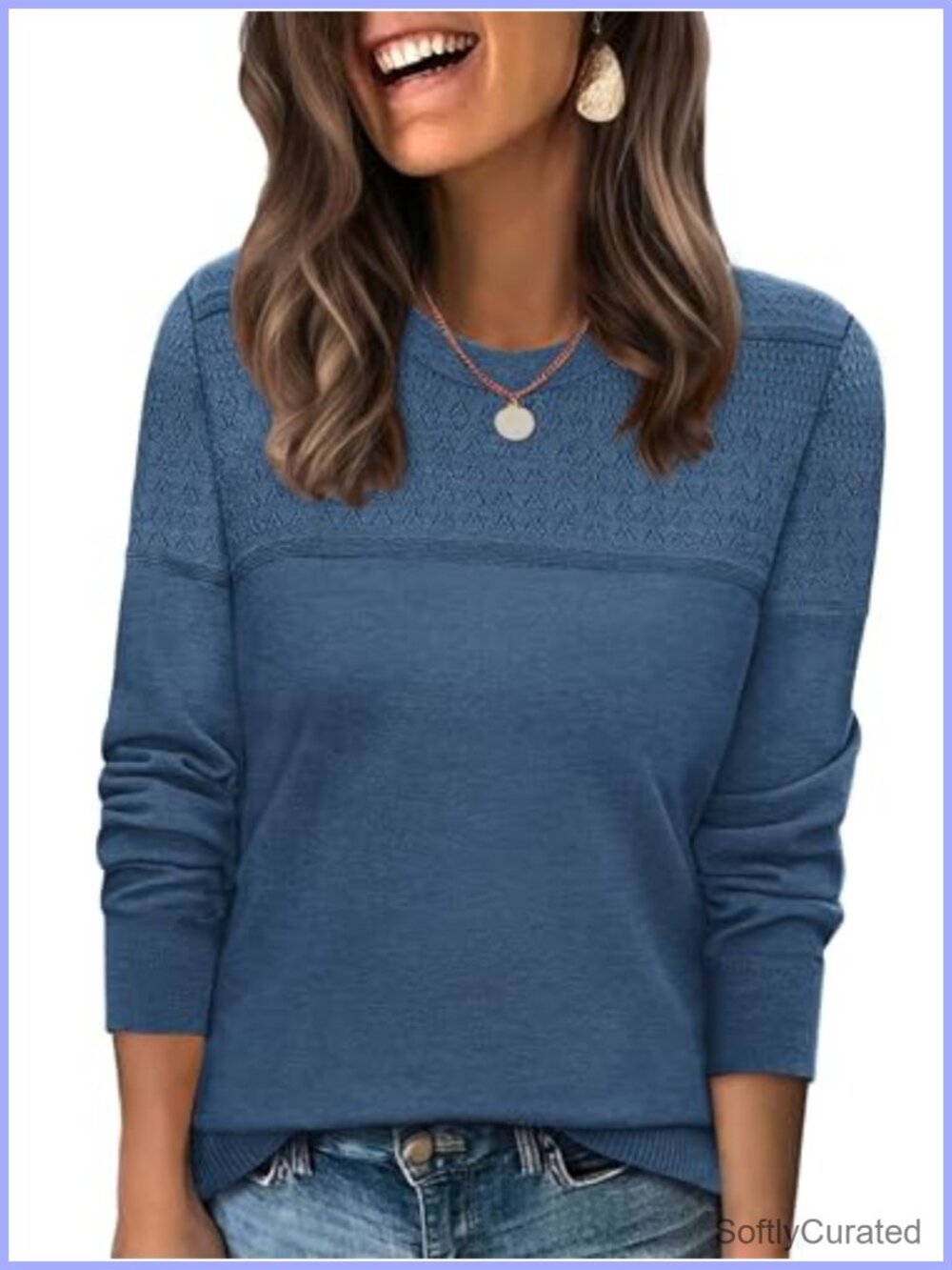 Crochet Cable Knit Crewneck Pullover Sweater Long Sleeve